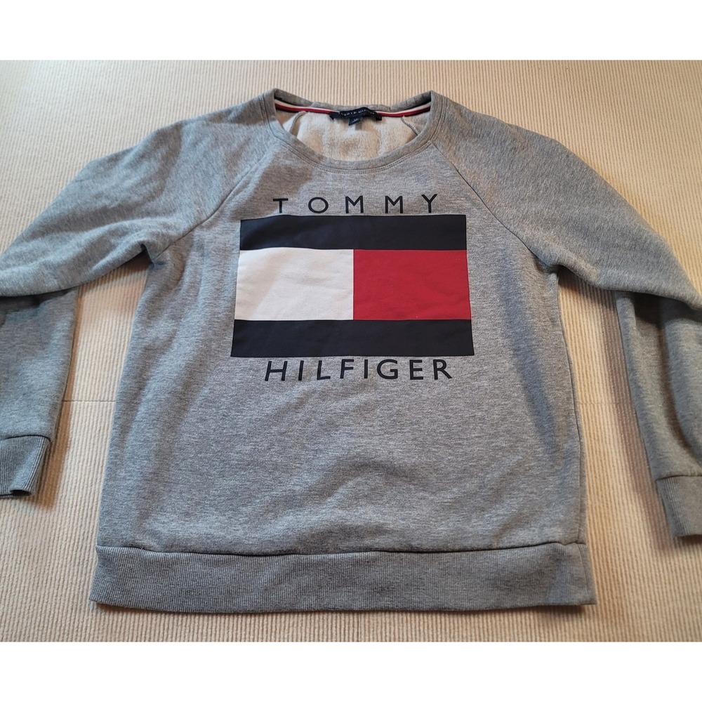 tommy hilfiger women sweatshirt crewneck size small Petite red white and blue
